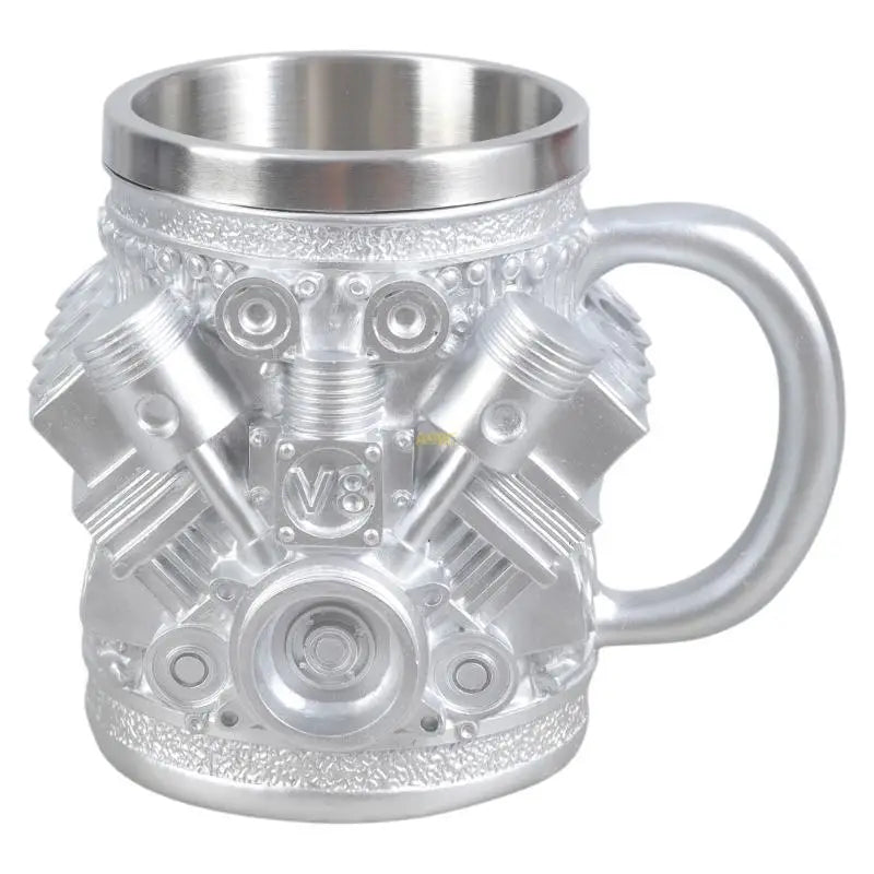 Heat Resistant Stainless Steel Lined Resin Beer Coffee Mug Mechanical Theme Insulated Water Cup for Car Enthusiasts