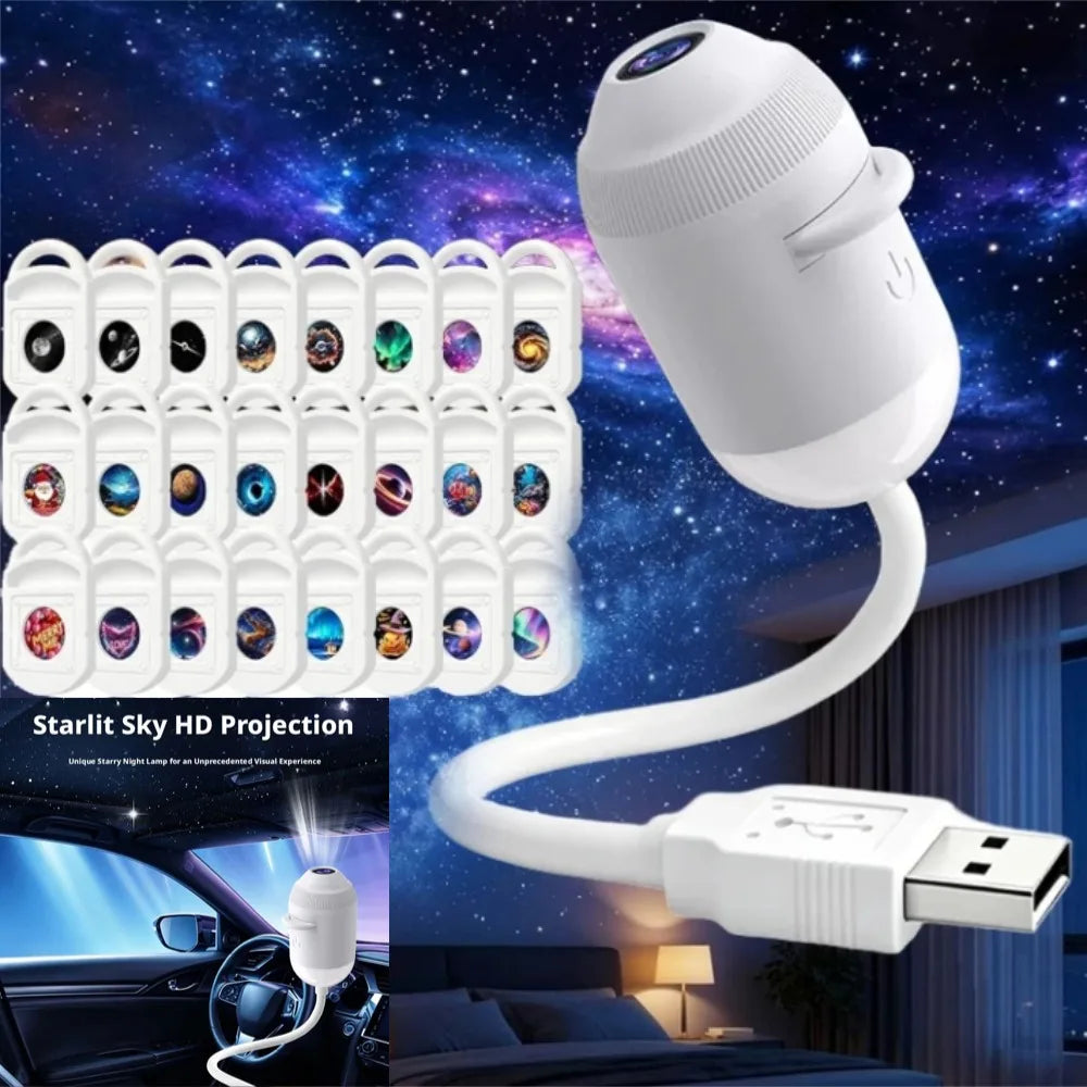Car Galaxy Films Projector USB Starry Sky Night Light HD Smart Dynamic Holographic Light Projector Car Bedroom Atmosphere Light