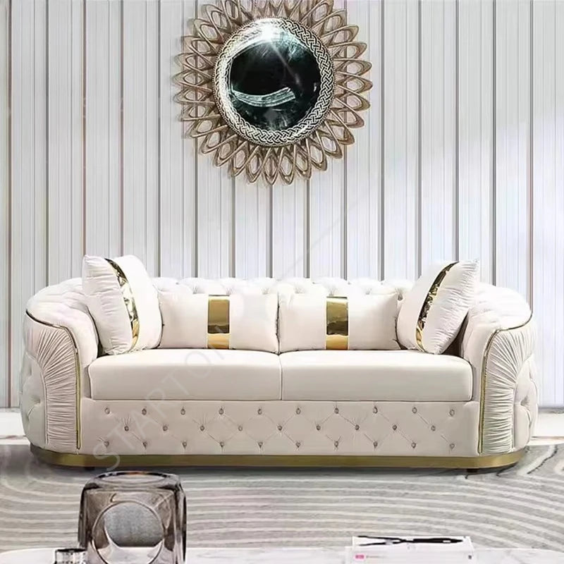 American Luxury Fabric Living Room Home Sofa Villa Decoration Design Simple Luxury Straight Row Sofa