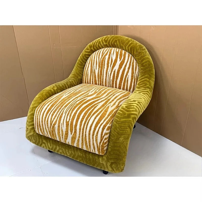 Zebra striped fabric curved armrest soft plush single leisure living room sofa chair