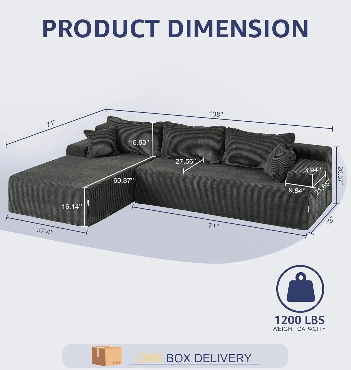 Modular Sectional Sofa Couches L-Shape Couch 3 Seat Modular Sofa Memory Foam Sectional Couches for Living Room,, Customized