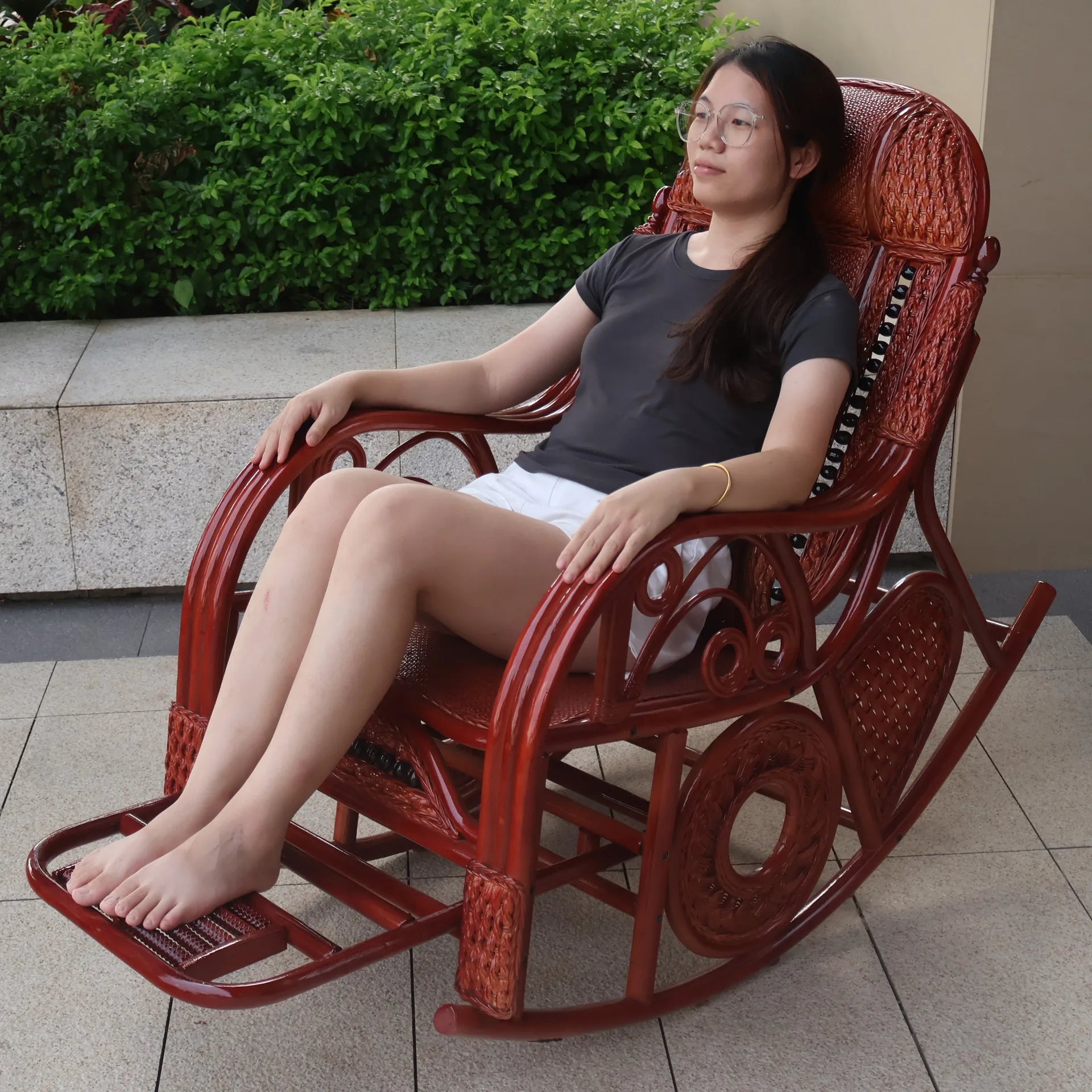 Natural rattan rocking chair sofa recliner lazy adult elderly chair living room