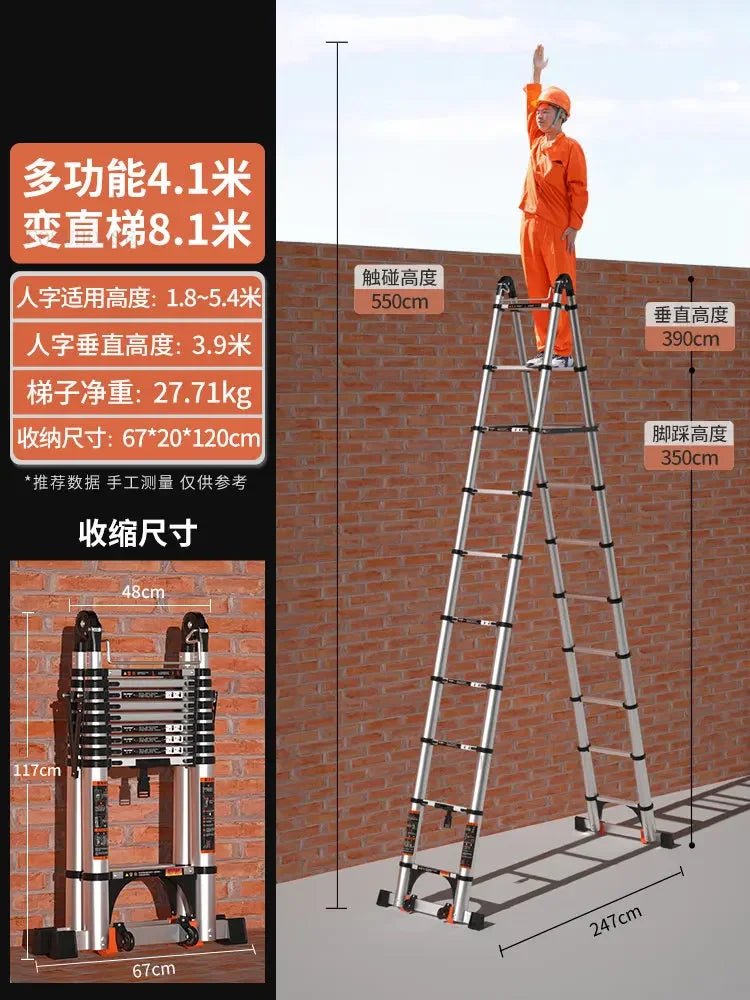 Aluminum Alloy Telescopic Ladder Thickened Stainless Steel Step Ladders Folding Lift Herringbone Ladder Home Portable Ladder B Y