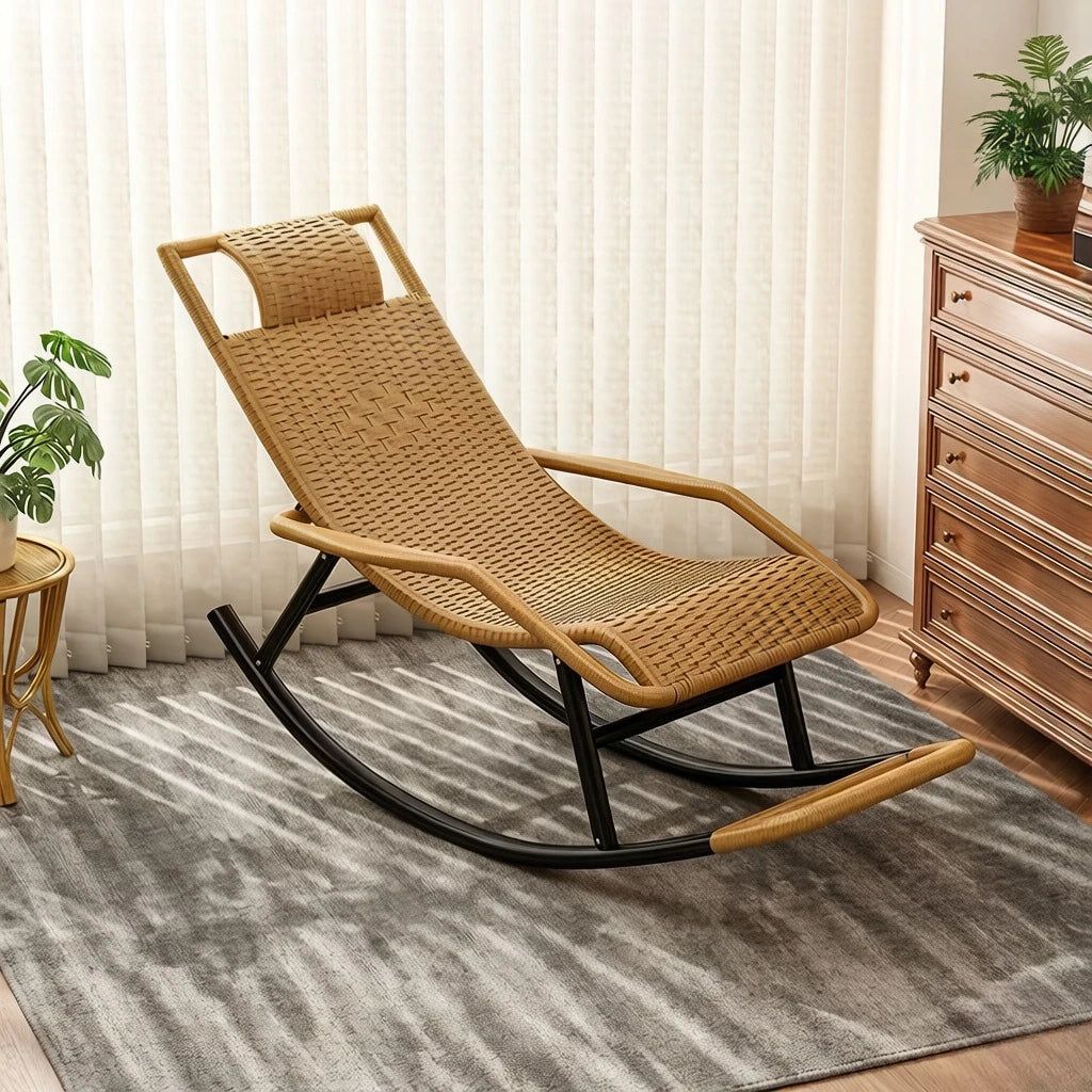 All-Season Wicker Rocking Chair, Summer Cooling Nap Leisure Chair for Balcony Living Room