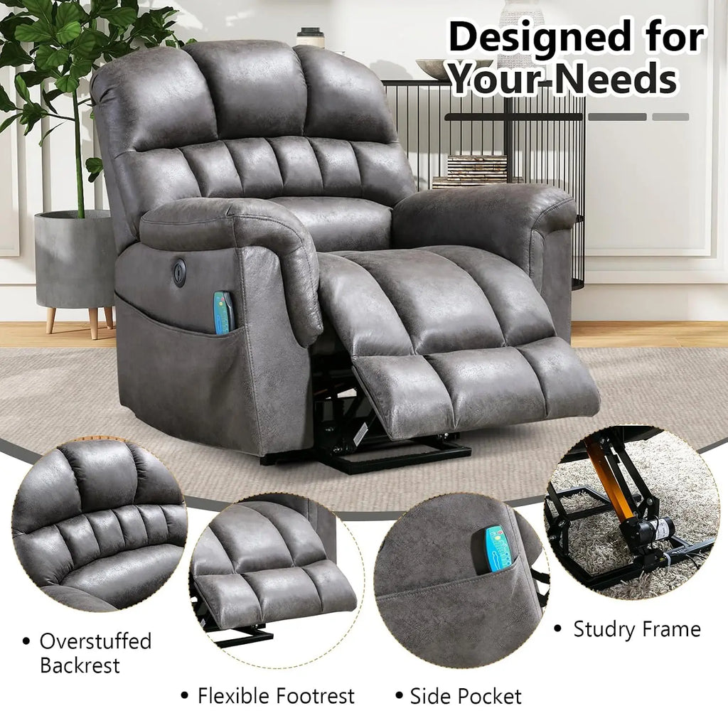 Massage Recliner Chair, Overstuffed Rocker Lazy Boy Chairs with Vibration&Gently Heat,Fabric Ergonomic Manual Nursery, Custom