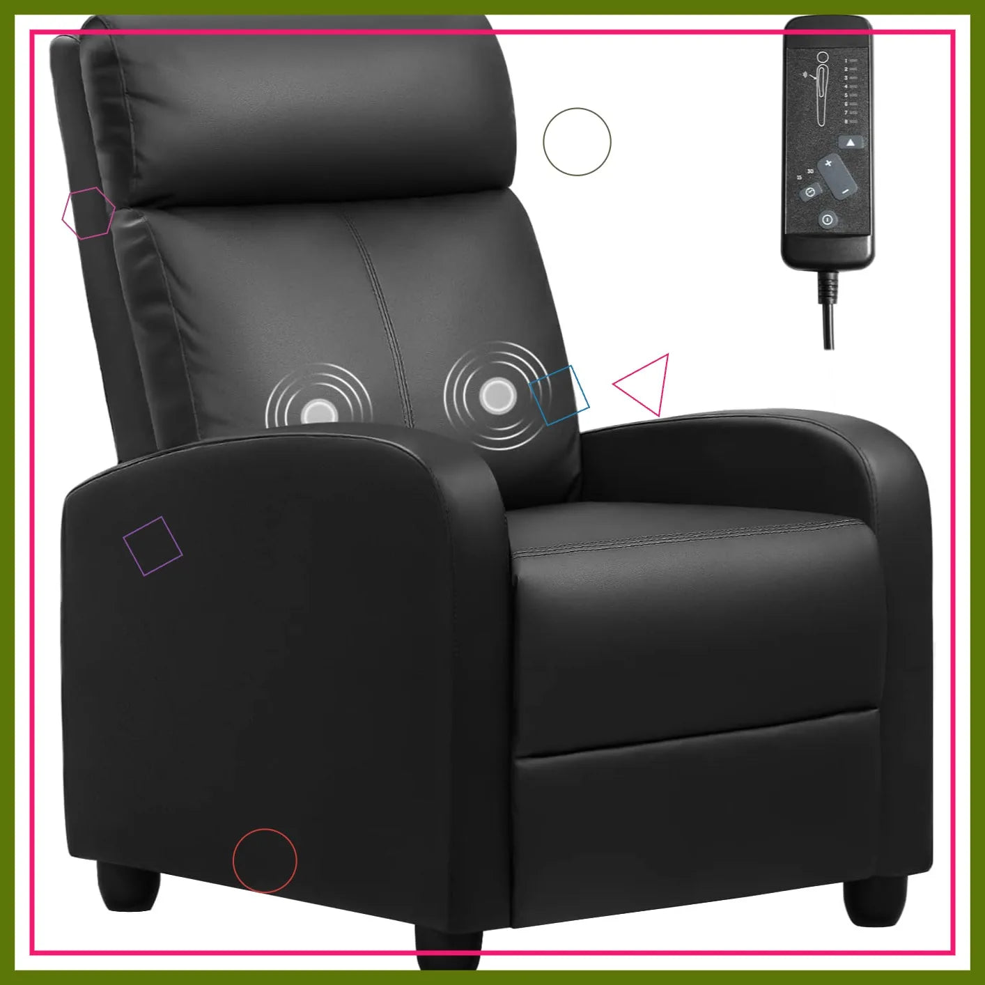 Adjustable Massage Recliner Chair with Footrest, PU Leather Sofa for Living Room Home Theater