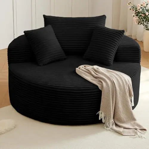 Oversized Round Chair Lounge Chaise Indoor, Upholstered Corduroy Deep Seat Cloud Large Circle Sofa Chair, No Assembly