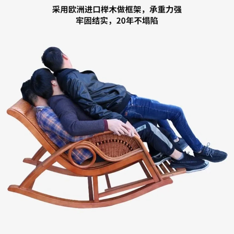 Rattan rocking chair Adult leisure recliner Natural rattan Xiao real rattan free chair Elderly solid wood new Chinese rocking ch