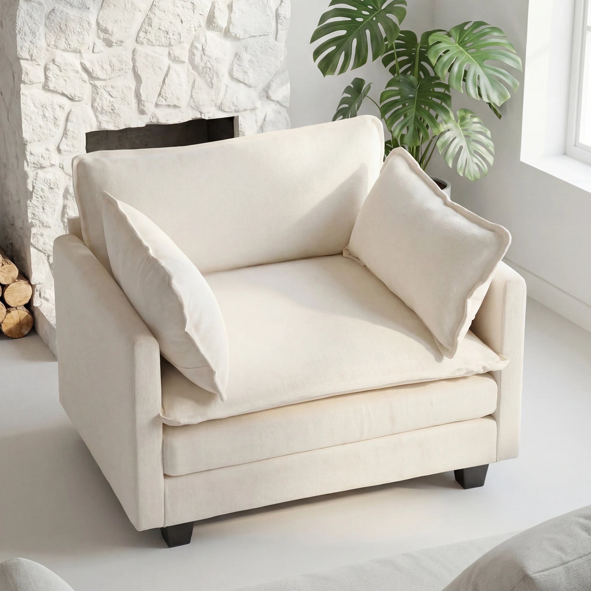 Redlife 113.4" Modular Sectional Sofa with Ottoman, Comfy Cloud Couch with Deep Seat (23.6" D), Solid Wood Frame,for Living Room