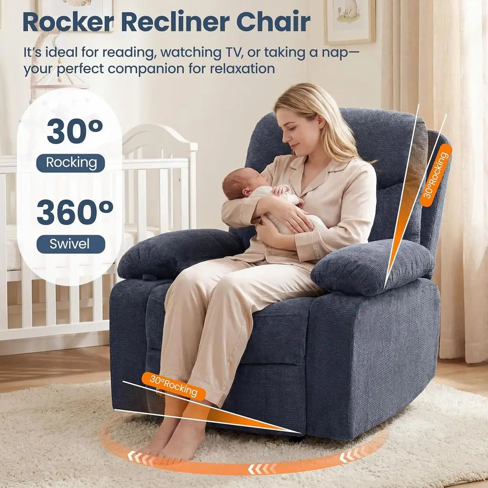 Rocking Chair Nurry with Adjustale Armrests, 360° Swivel Rocker Recliner or Moms, Manual Gilder Rocker Nursing Chair with Wide o