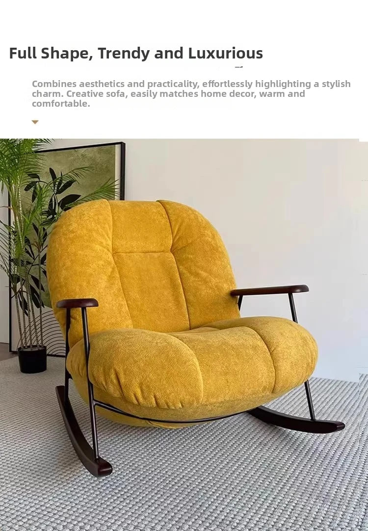Rocking chair for living room and balcony single-seater sofa chair for small spaces fabric lazy sofa, reclining leisure chair