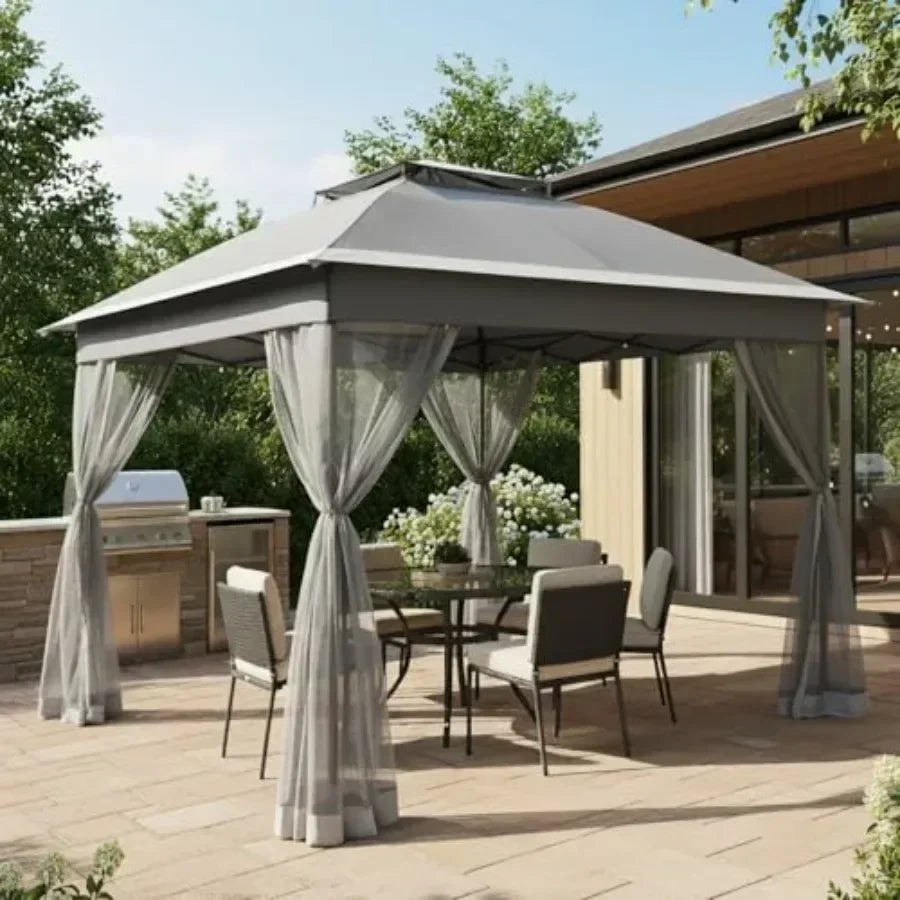 11x11 Pop Up Gazebo with Mosquito Netting Easy 1-Person Setup Water-Resistant Backyard  for Family Patio Garden Use