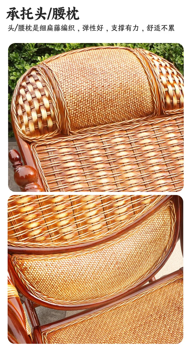 Balcony elderly rattan chair household large medium new Chinese real rattan recliner