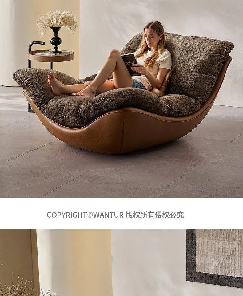 Nordic Modern Curved Lounge Chair Premium Chenille & PU Leather Lazy Sofa for Living Room & Bedroom Relaxation home furniture
