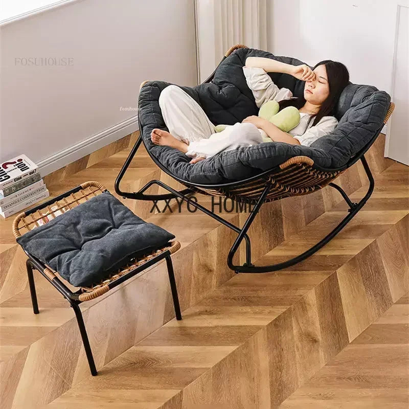 Nordic Lazy Living Room Chairs Home Balcony Rocking Chairs Reclining Sofas Rattan Sofa Leisure Rocking Chair Home Furniture