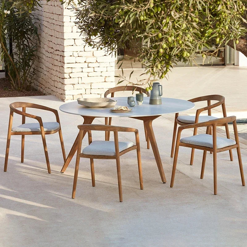 Leisure Solid Wood Outdoor Table Chair Garden Furniture Sets Patio Modern Balcony Three-piece Set Design Creative Home Armchair