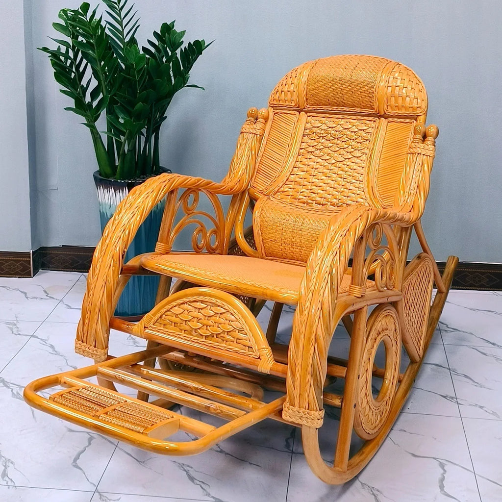 Manufacturer Supplies Real Rattan Rocking Chairs for Adults and Elderly for Bedroom Balcony Leisure Home Nap Furniture