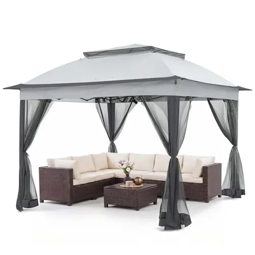 11x11 Pop Up Gazebo with Mesh Netting, Instant Outdoor Canopy Tent, Water Resistant Shelter with UPF 50+ UV Protection