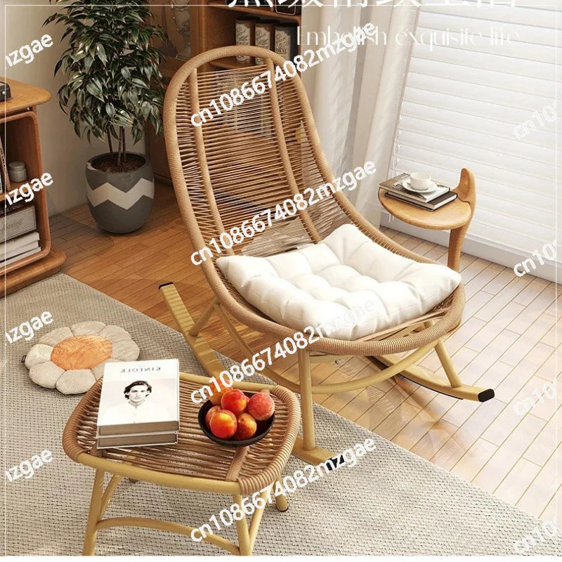 Rattan rocking chair outdoor balcony lounge chair leisure courtyard lazy sofa can lie and sleep outdoor single rattan chair