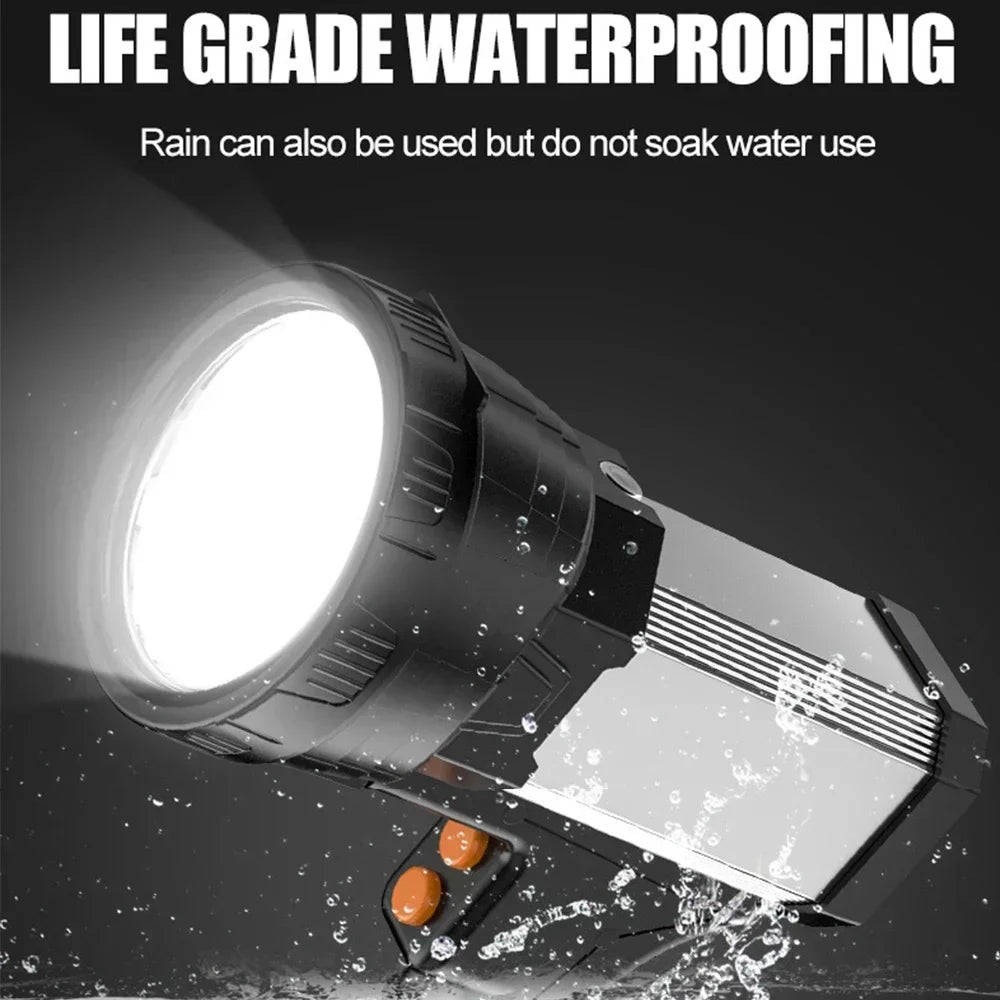 High Power Rechargeable Searchlight Powerful LED Work Light Spotlight Outdoor Flashlight Camping Lantern Torch Power Bank