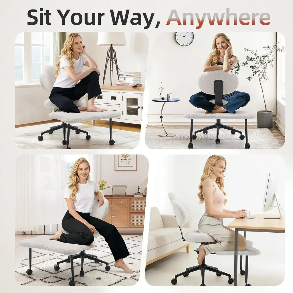White Cross Legged Office Chair Meditation Seat with Lumbar Support for Desk Work, Yoga & Mindfulness Comfortable & Space-Saving