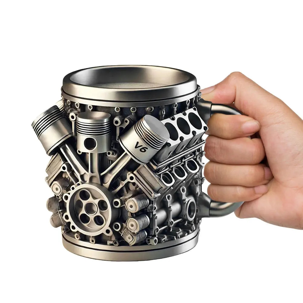 450ml Coffee Mug Handmade Engines Stainless Steel Large Capacity Coffee Cup Funny 3D V8 Engines Design Tea Cup For Car Lovers