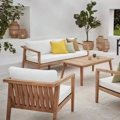 #Modern Teak Wood Outdoor Sectional Sofa Set Modular Eco-Friendly Durable Quick-Dry Waterproof Cushions for Garden Courtyard Use