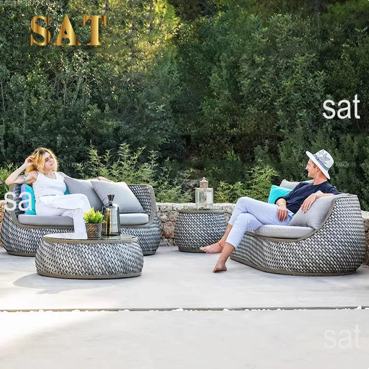 Otdoor Wicker Garden Sectional Sofa Set With Cushion Garden Rattan Furniture Sofa