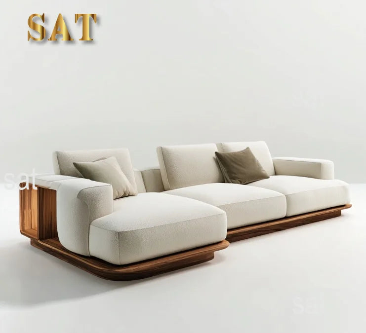 # Modern Minimalist Walnut Straight Row Fabric Sofa Bed Set Sponge Creative Light Luxury Living Room