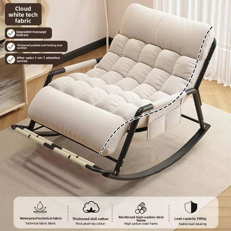 Lazy double folding rocking chair, adjustable 5 postures: adult home balcony leisure chair, made of technical fabrics