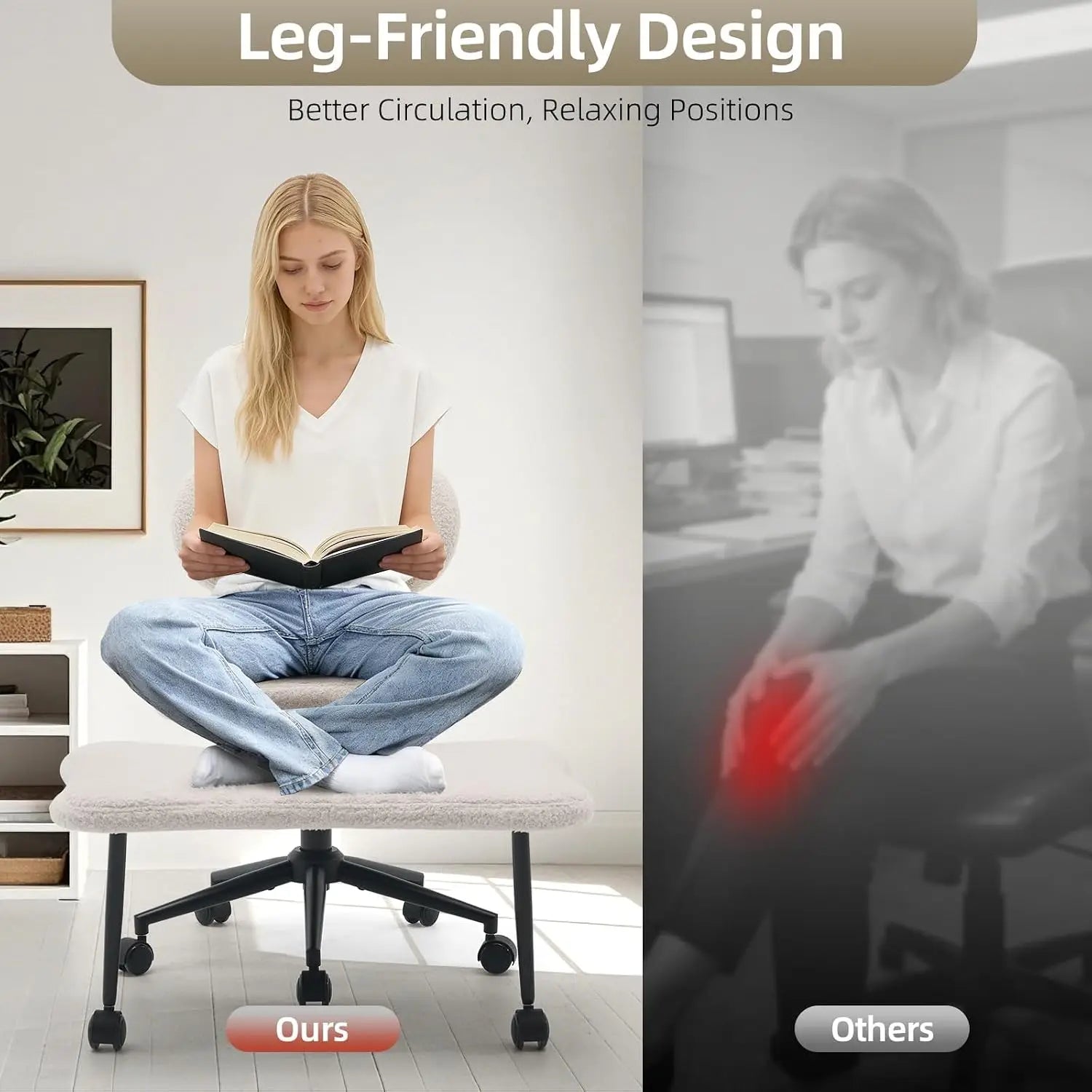 White Cross Legged Office Chair Meditation Seat with Lumbar Support for Desk Work, Yoga & Mindfulness Comfortable & Space-Saving