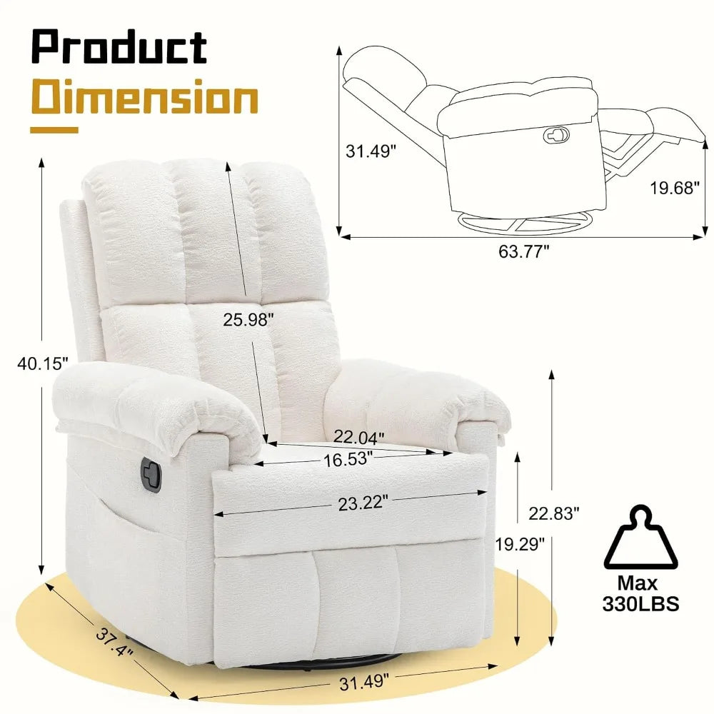 Manual Upholstered Swivel Rocker Recliner,Compact Small Space Reclining Chair For Adults, Custom
