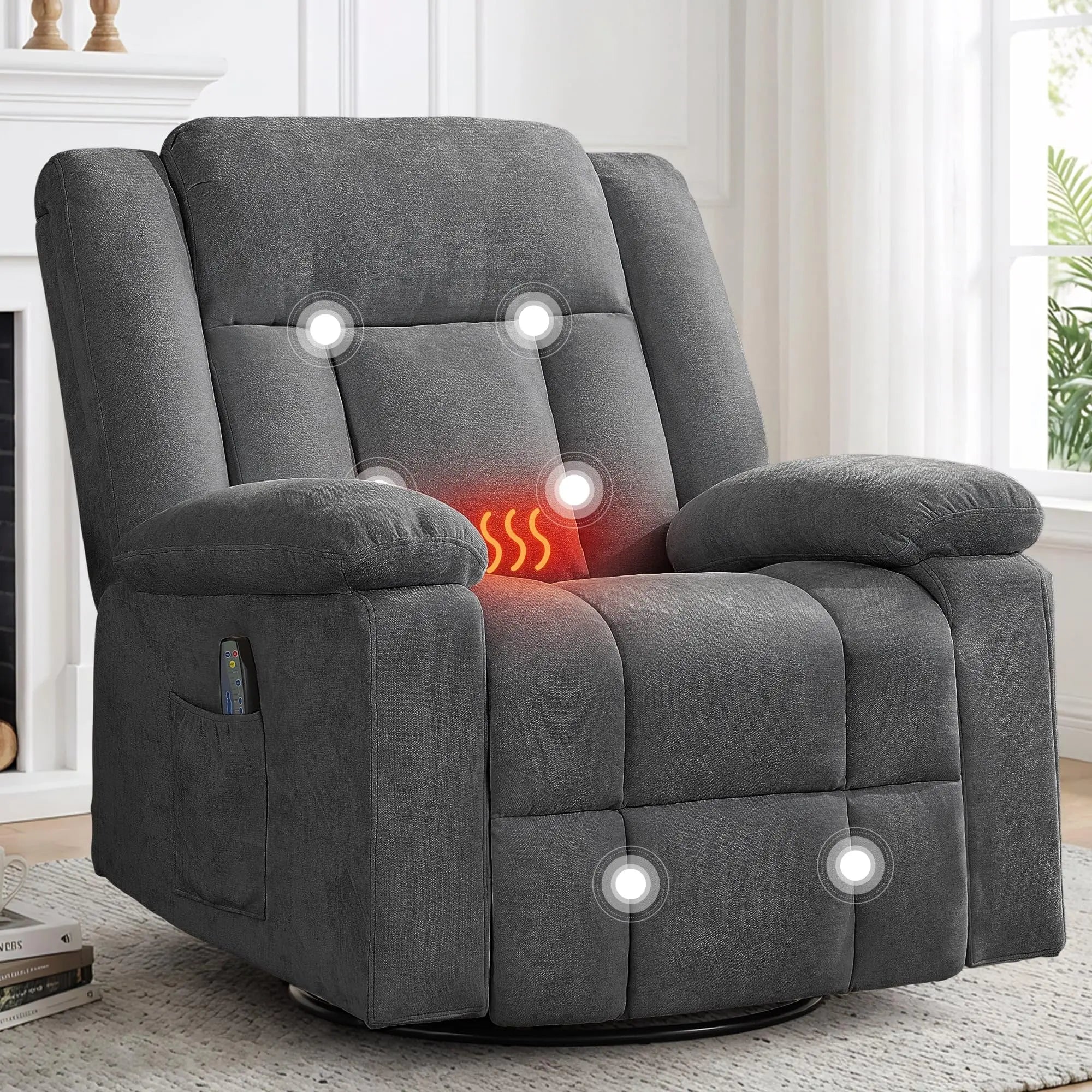 360° Swivel Rocker Recliner with Massage and Heating, Nursery Rocking Chairs，Korser Rocker Recliner Chair for Adults