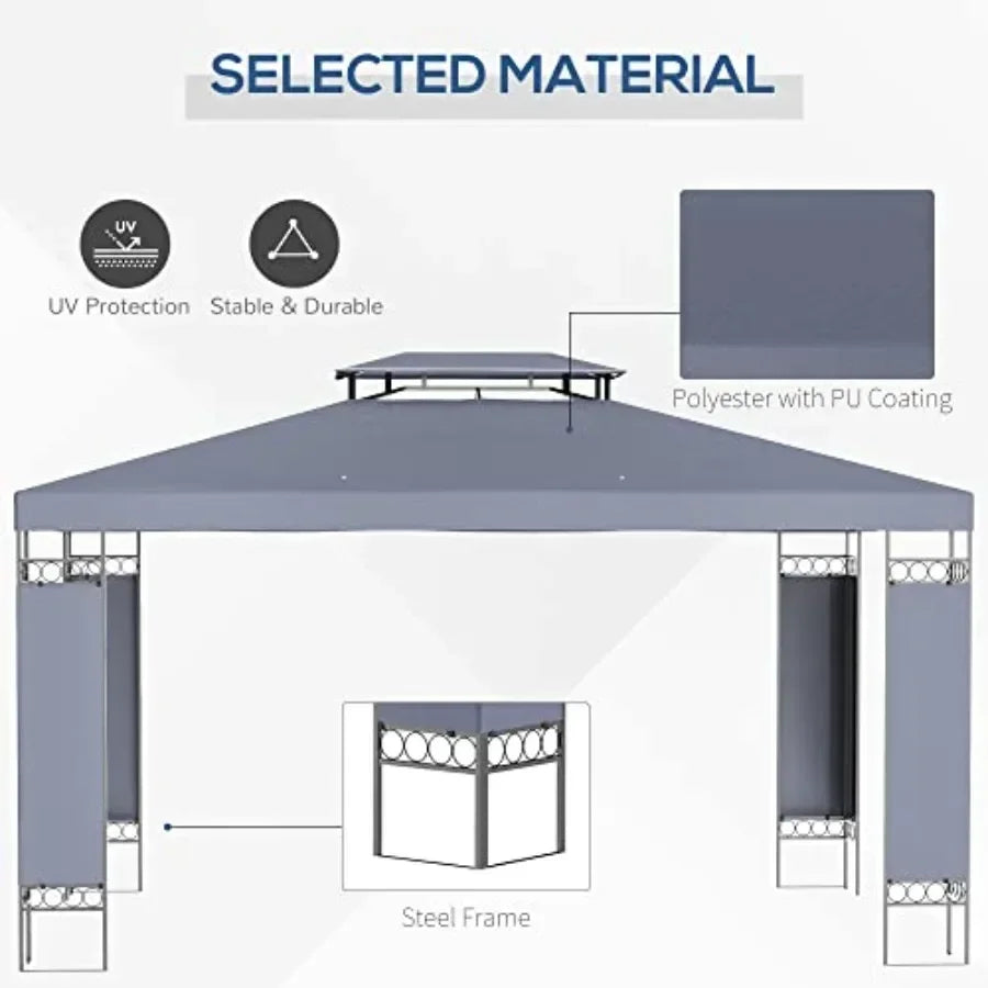 10' x 13' Patio Gazebo Double Roof Outdoor  Shelter with Sn in Brown Fe for Garden Lawn Backyard Deck