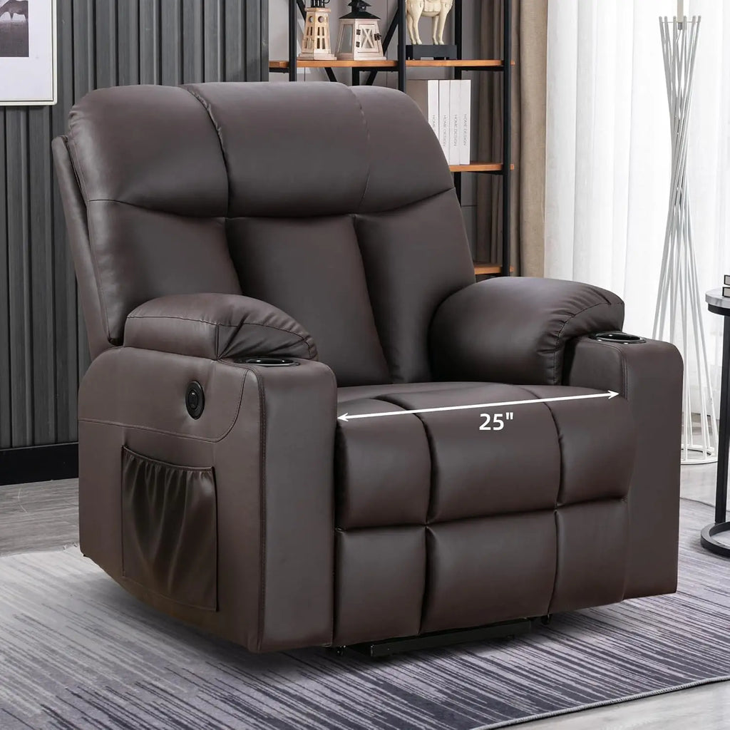 Electric Power Lift Recliner Chair with Massage Heat for Elderly, 3 Positions, USB, Cup Holders, Faux Leather