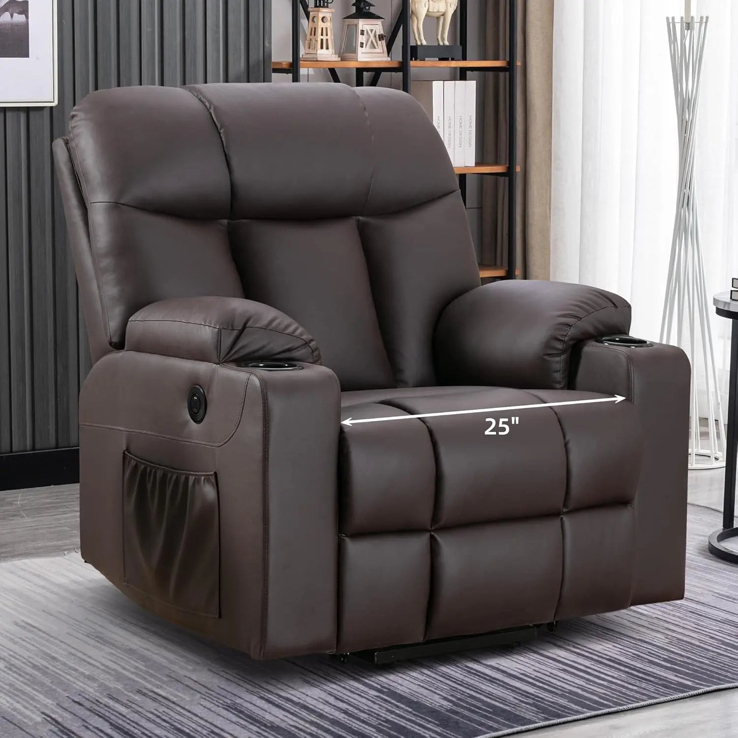 Electric Power Lift Recliner Chair with Massage Heat for Elderly, 3 Positions, USB, Cup Holders, Faux Leather