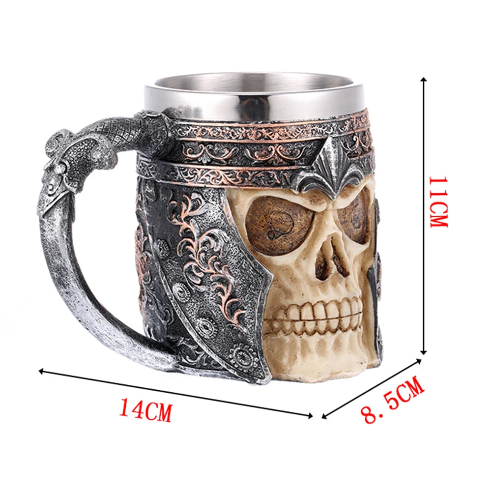 Beer Mug Stainless Steel Skull Mug Double Wall Drinking Mug Metal Insulated Gothic Design Coffee Beer Tankard Mug Halloween Gift