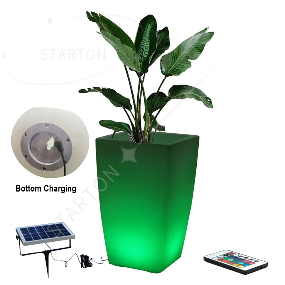 Solar-Charged Large Glowing LED Garden Light Illuminated Outdoor Flower Pot Planter for Home Planter Solar Outdoor Illuminated