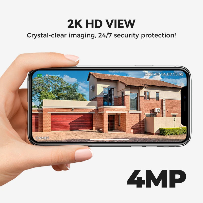 6000mAh Battery Security Camera with 3W Solar Panel, 4MP HD, Two-Way Audio, Dual-Light Night Vision, TF/Cloud Storage