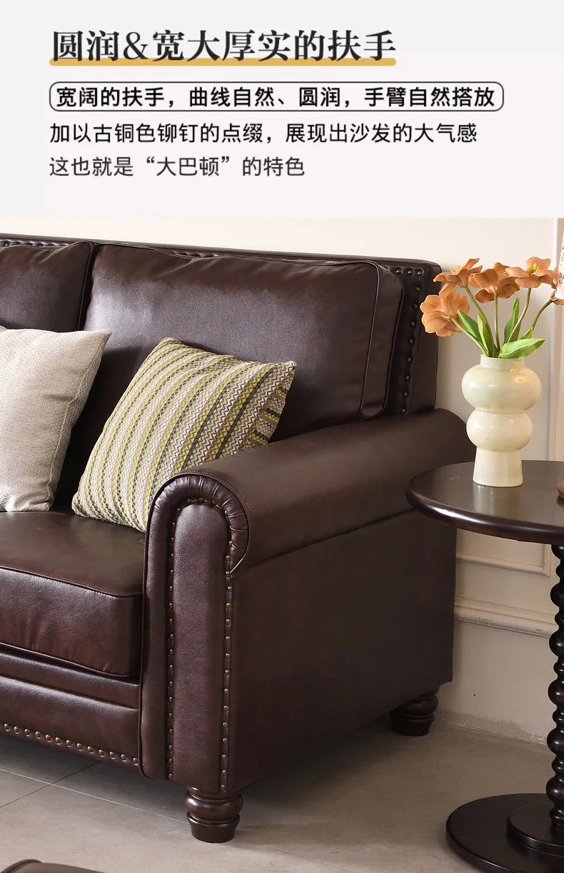 4-10 brown retro-style living room sofa - available in single, double, three, and four-seater configurations - top grain leather