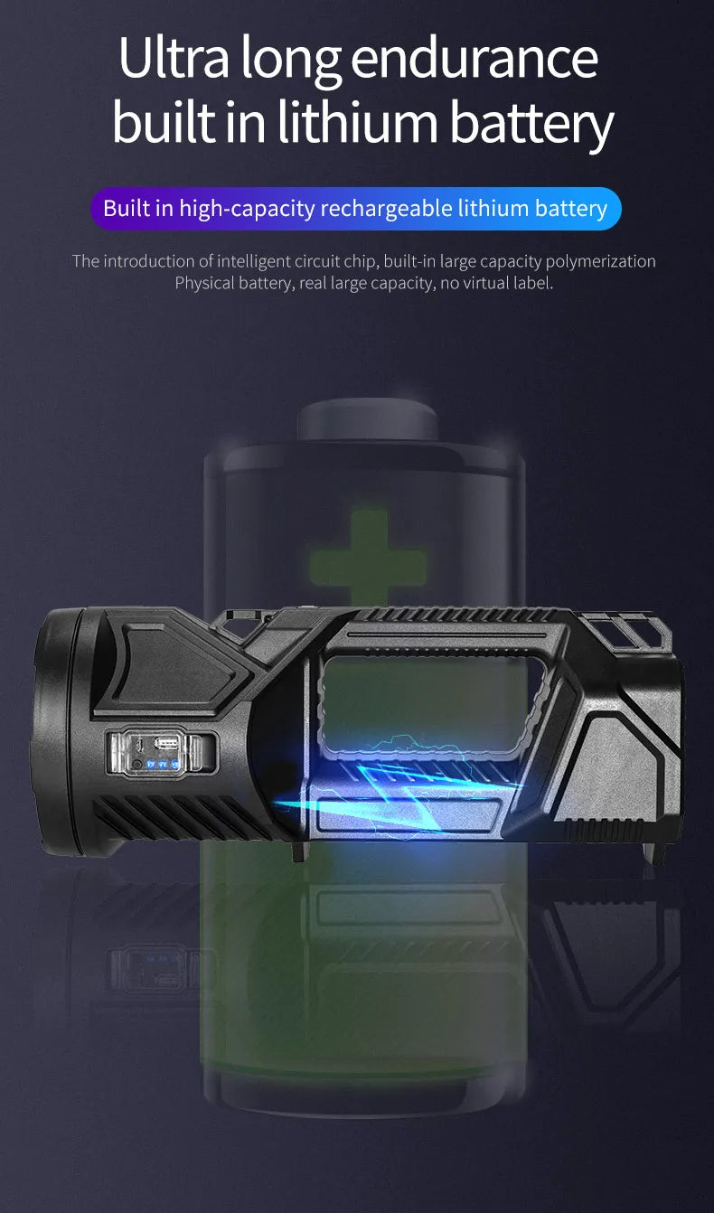 Powerful Spotlight Portable Searchlight Large Capacity Lithium Battery Rechargeable Lamp With Power Bank Function Flashlight