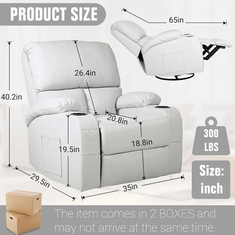 Vibration Massage Recliner Chair with Heat, 360° Swivel Rocking Recliner for Living Room Comfort