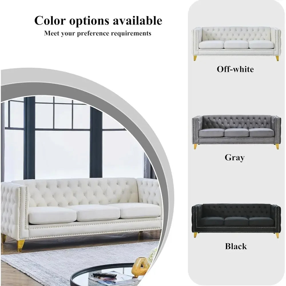 2 Piece Chesterield Velvet Combination Soa Set or Living Room,3-Seater and Loveseat Soa Set Tuted Couch with 4 Pillows,Rolled Ar