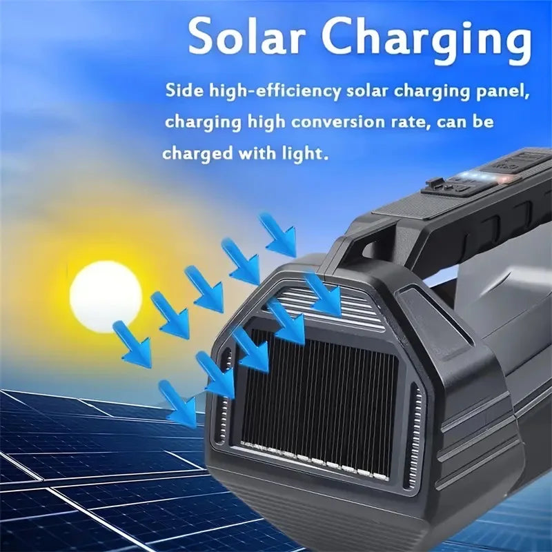 Solar LED Flashlight With COB Side Light Rechargeable Portable Handheld Flashlight Multifunction Outdoor Camping Fishing Lights
