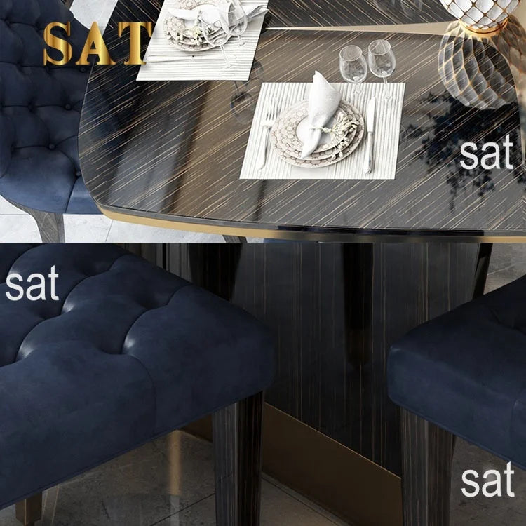#Italian high-end restaurant furniture oval dining table set luxury 6 8 chairs modern marble dining table set