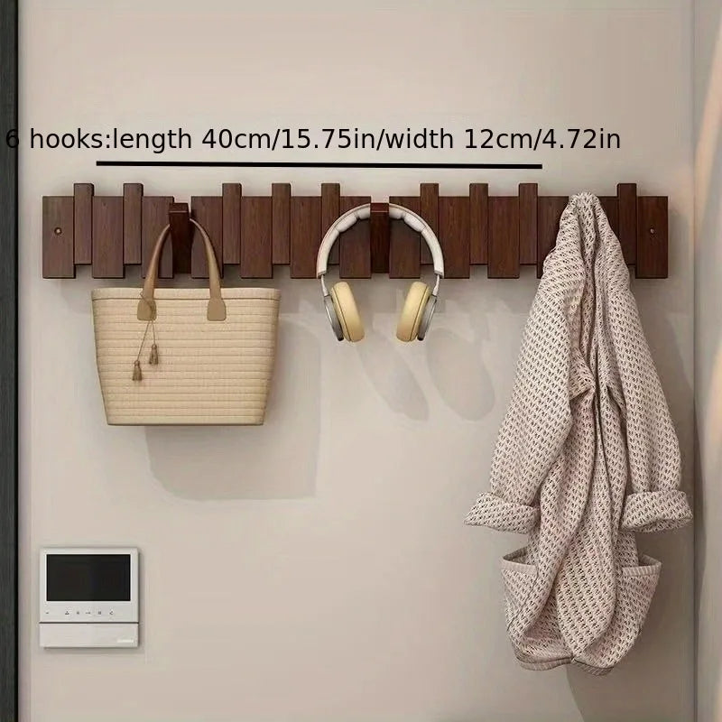 Solid Wood Piano Key Coat Rack – No-Drill Wall Hook, Foldable, Entryway Organizer & Key Holder