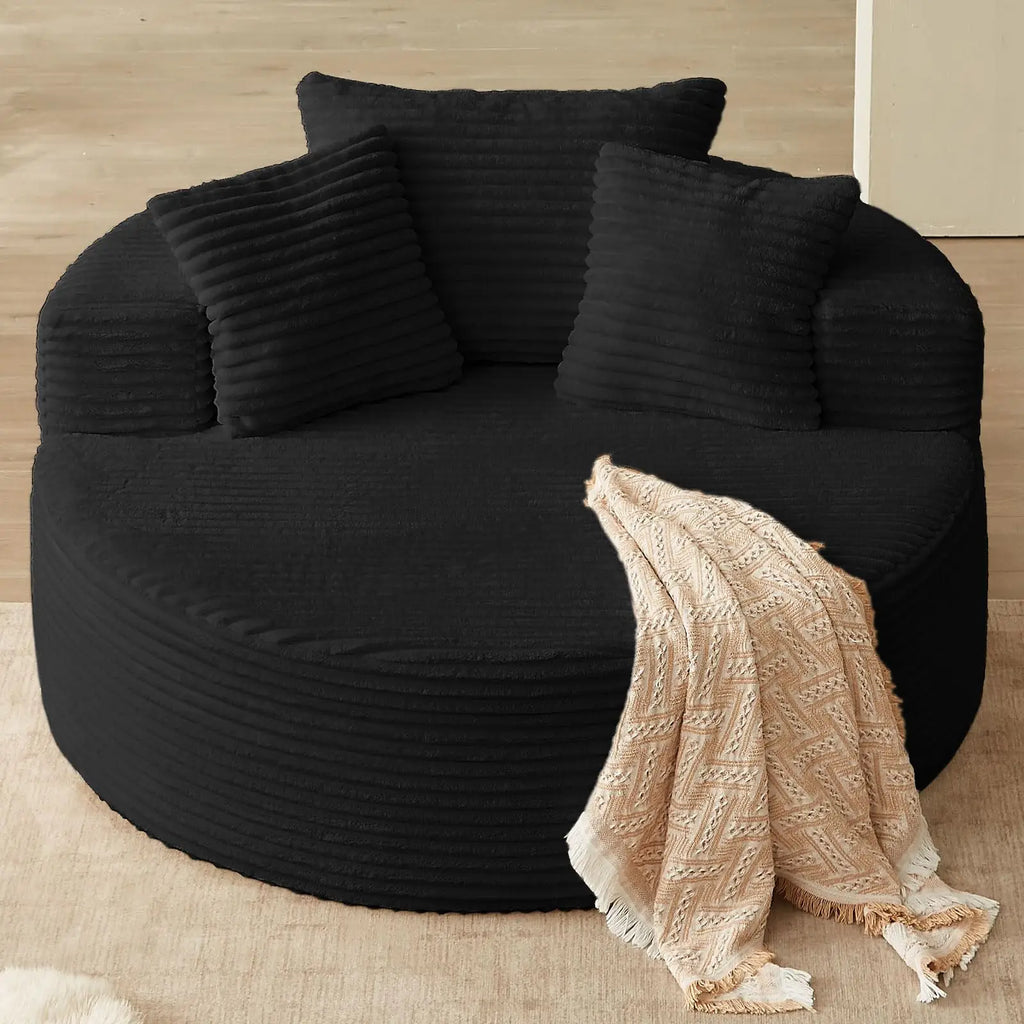 Oversized Round Chair Lounge Chaise Indoor, Upholstered Corduroy Deep Seat Cloud Large Circle Sofa Chair, No Assembly