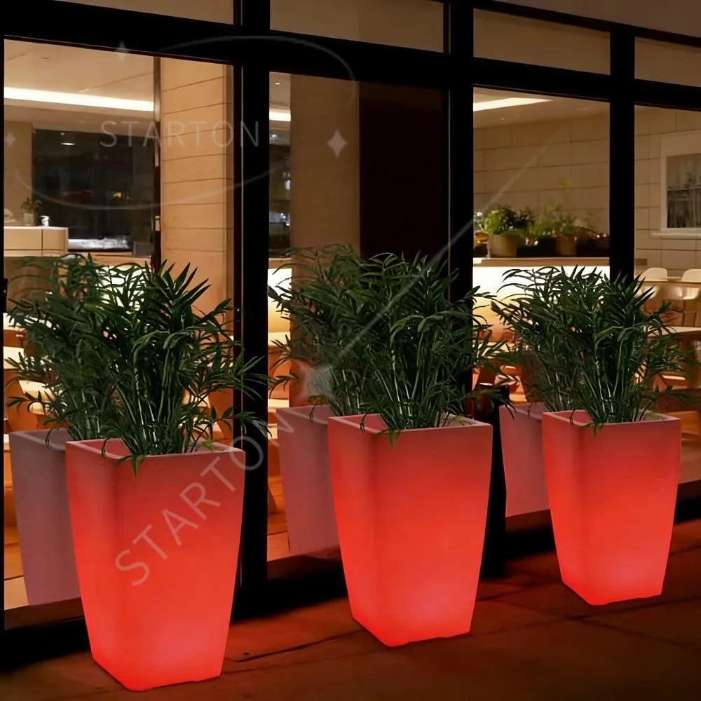 Round Shape  Illuminated LED Tall Big Led Glow Flower Pot Solar Garden Lights Outdoor Floor Lamp Led Flower Planter