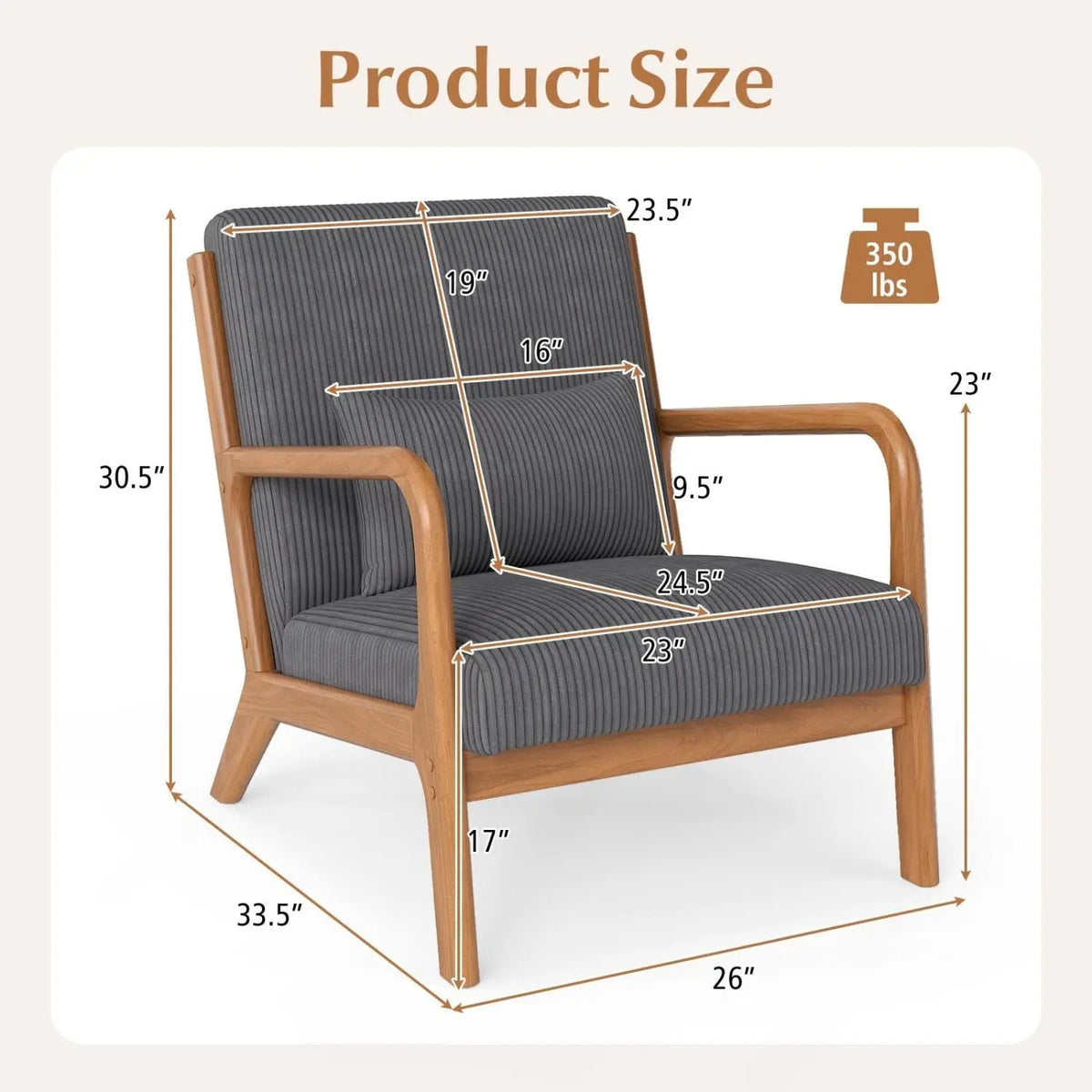 Accent Chair Corduroy Upholstered Lounge Chair with Lumbar Pillow
