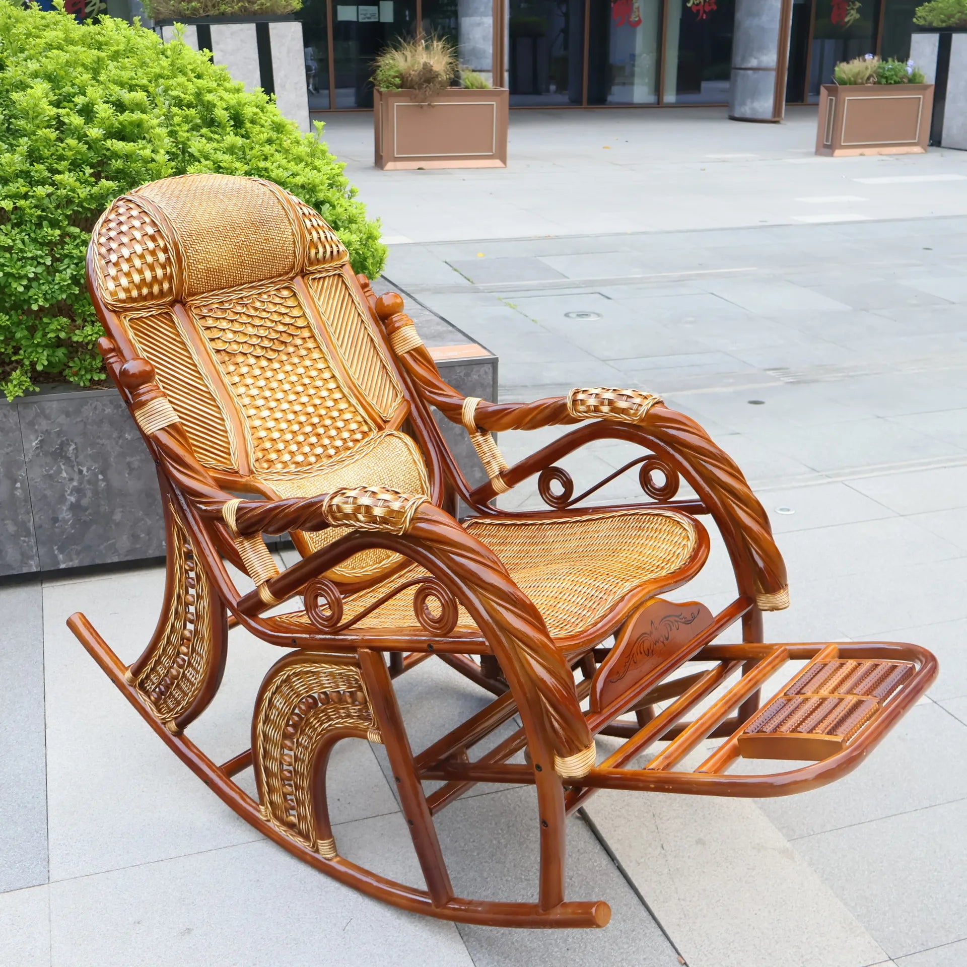 Balcony elderly rattan chair household large medium new Chinese real rattan recliner